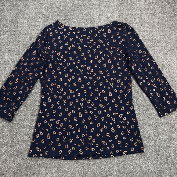 Boden Judith Top Womens Size 6 Navy Boatneck Metallic Rose Gold Animal Print - Picture 3 of 10